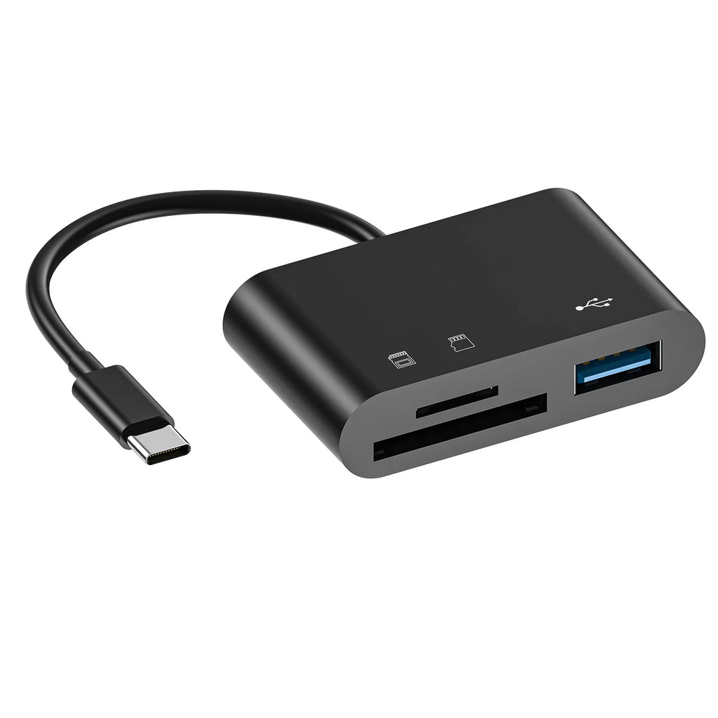 USB-C 3-in-1 SD TF Card Reader OTG Adapter – Plug & Play USB-C Card Reader HIP Blcak 1 Pcs