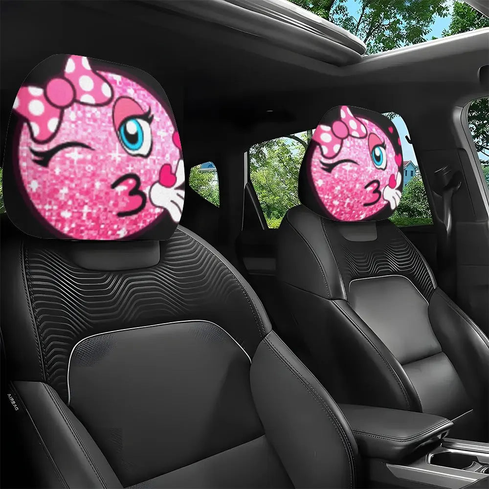 2-Pack Pink Glitter Heart Car Headrest Covers for Women & Girls Car Headrest Covers HIP