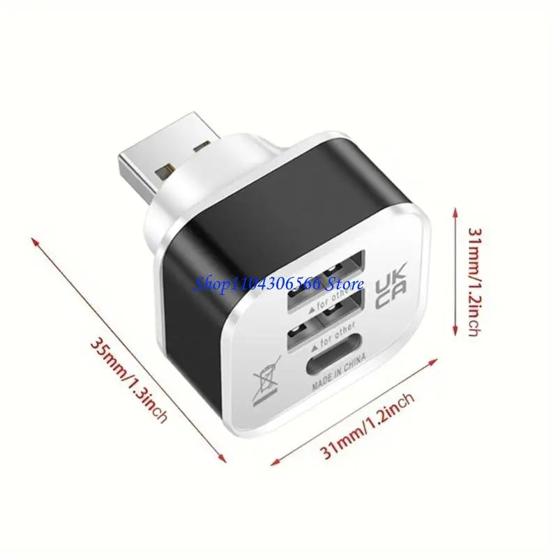 3-Port USB Splitter – Dual USB-A & USB-C Charging Adapter USB Charging Splitter HIP