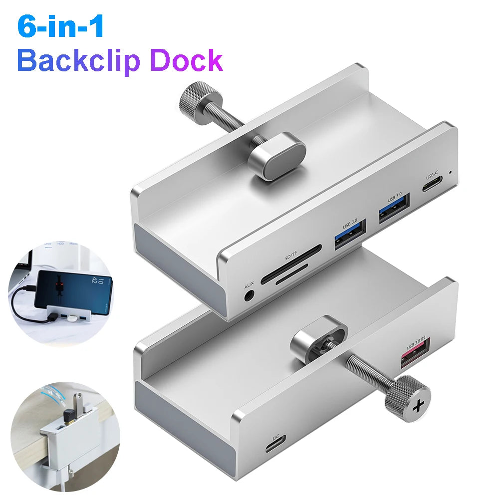 6-in-1 Clip-On USB 3.0 Hub 5Gbps – Aluminum + TF Card Slot USB Hub HIP