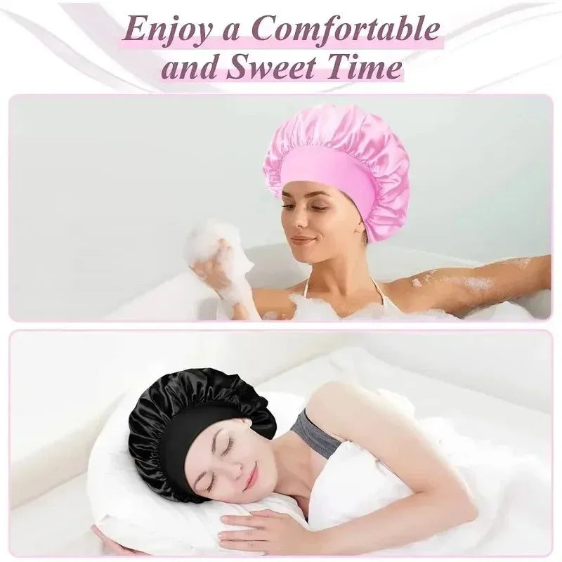 Large Satin Sleep Bonnet – Silk Hair Wrap with Elastic Band Satin Sleep Bonnet HIP