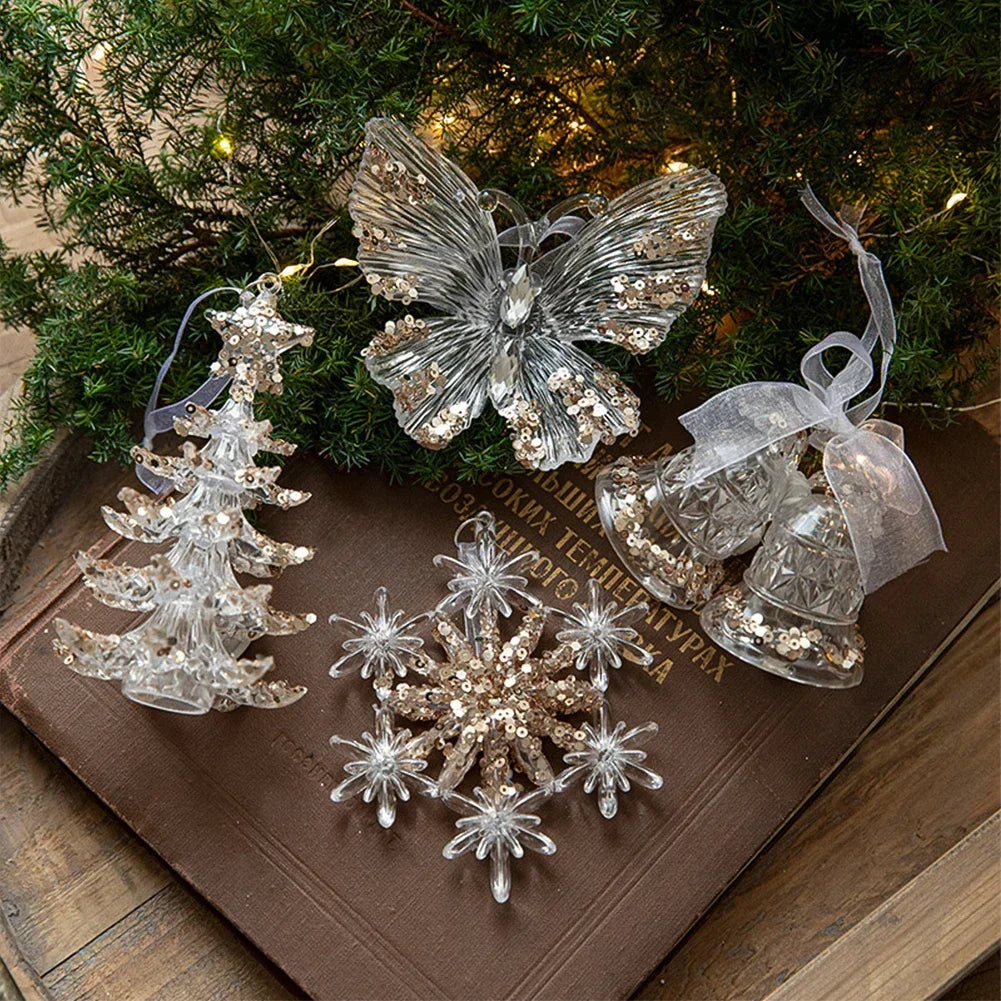 Crystal Clear Snowflake Christmas Tree Pendants Icicle Decorations For Holiday Winter Party Transparent Hanging Ornament HIP