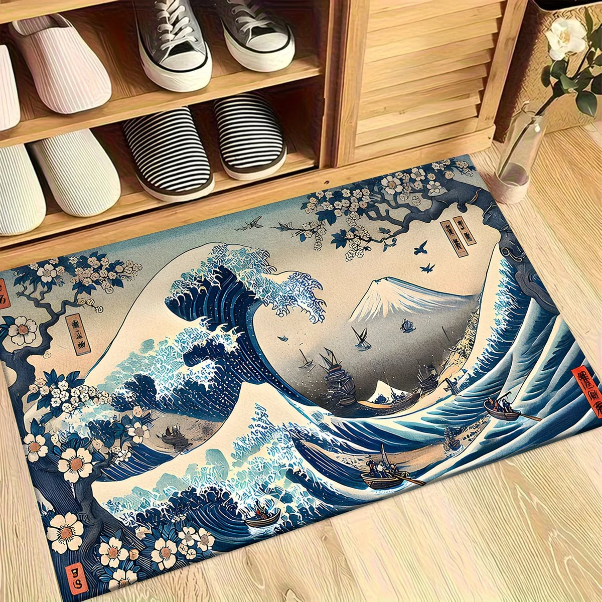 Great Wave Kanagawa Non-Slip Floor Mat – Japanese Art Rug Decorative Floor Mat HIP 1 40x60cm-Felt