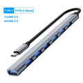 7-Port USB 3.0 & USB-C Hub Multiport Splitter – 5Gbps USB Hub Splitter HIP 7Port Type C Gray