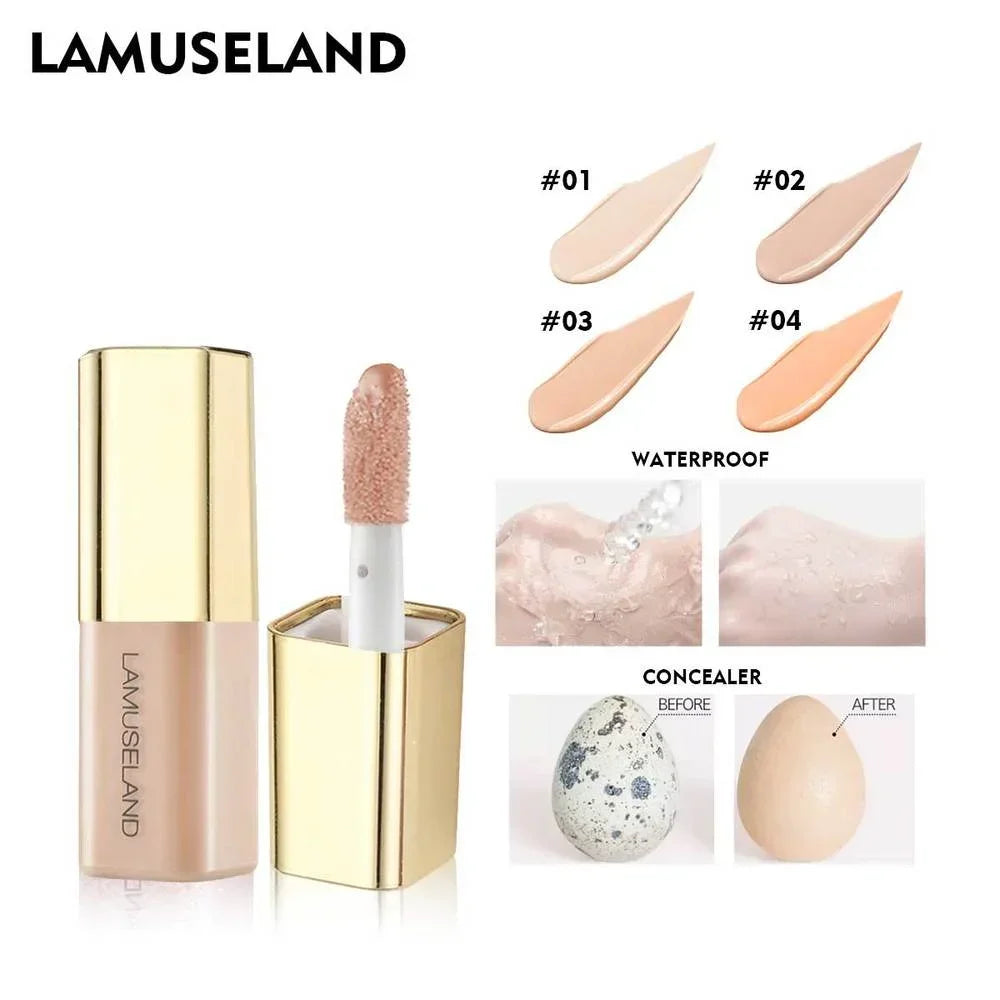 LAMUSELAND Face Concealer & Base 4 Colors Full Coverage Liquid Concealer Scars Dark Circles Acne Suit for All Skin Facial Makeup HIP