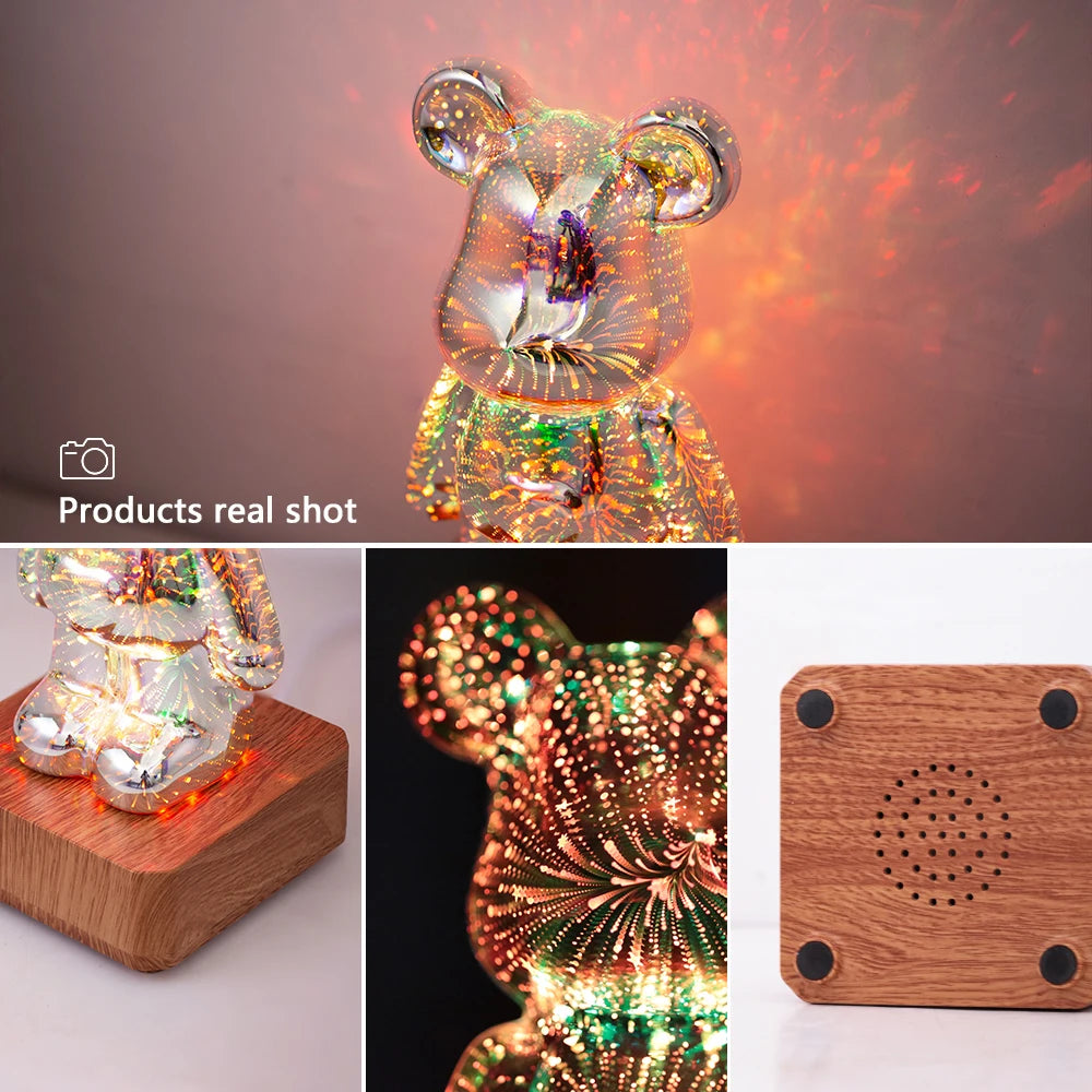 3D LED Firework Bear Night Light – Color-Changing USB Lamp LED Night Light HIP