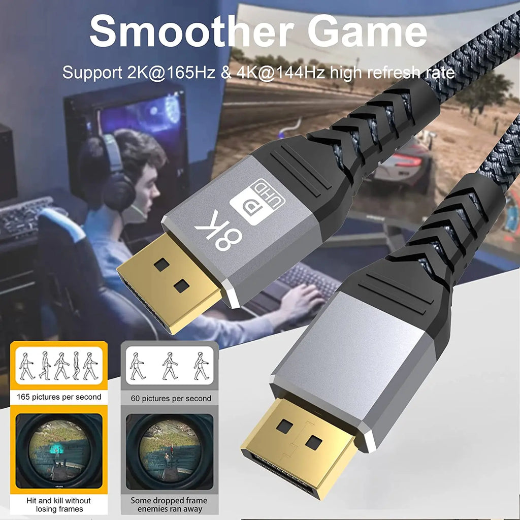 SEamopar 8K DisplayPort 1.4 Cable – 2K 240Hz HDR Gaming DP DisplayPort Cable HIP