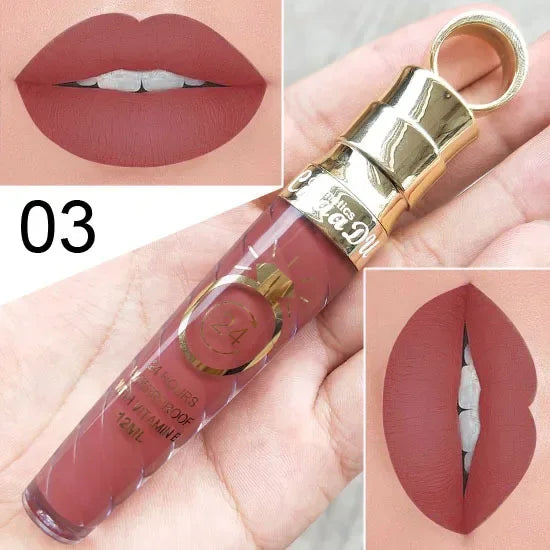 20 Colors Lipstick Waterproof Long Lasting Matte+Shimmer Mental Beauty Lip Gloss Nude Glitter Lip Gloss Beauty Sexy Lip Tint HIP 03
