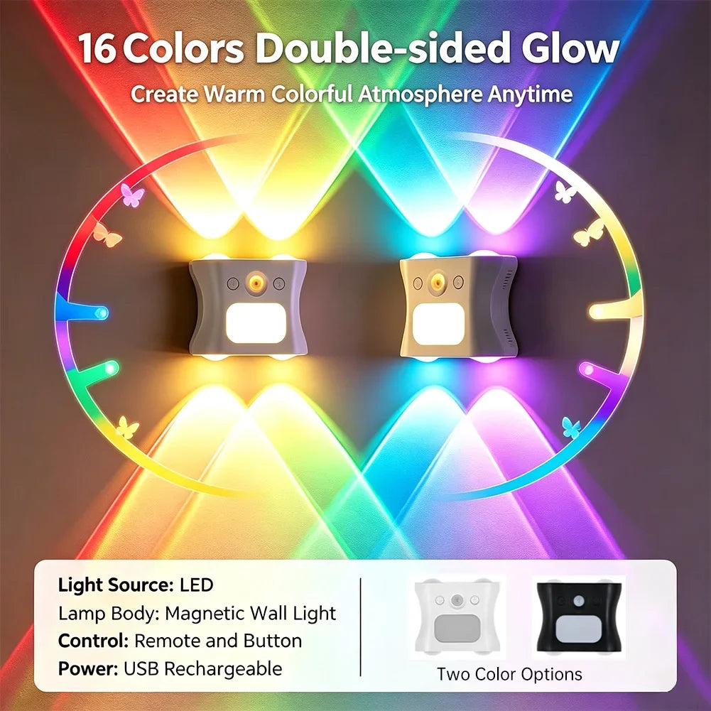 Magnetic Rechargeable RGB Smart Wall Lamp 1200Mah Dimmable Atmosphere Night Light With Remote & Motion Sensor For Bedroom HIP