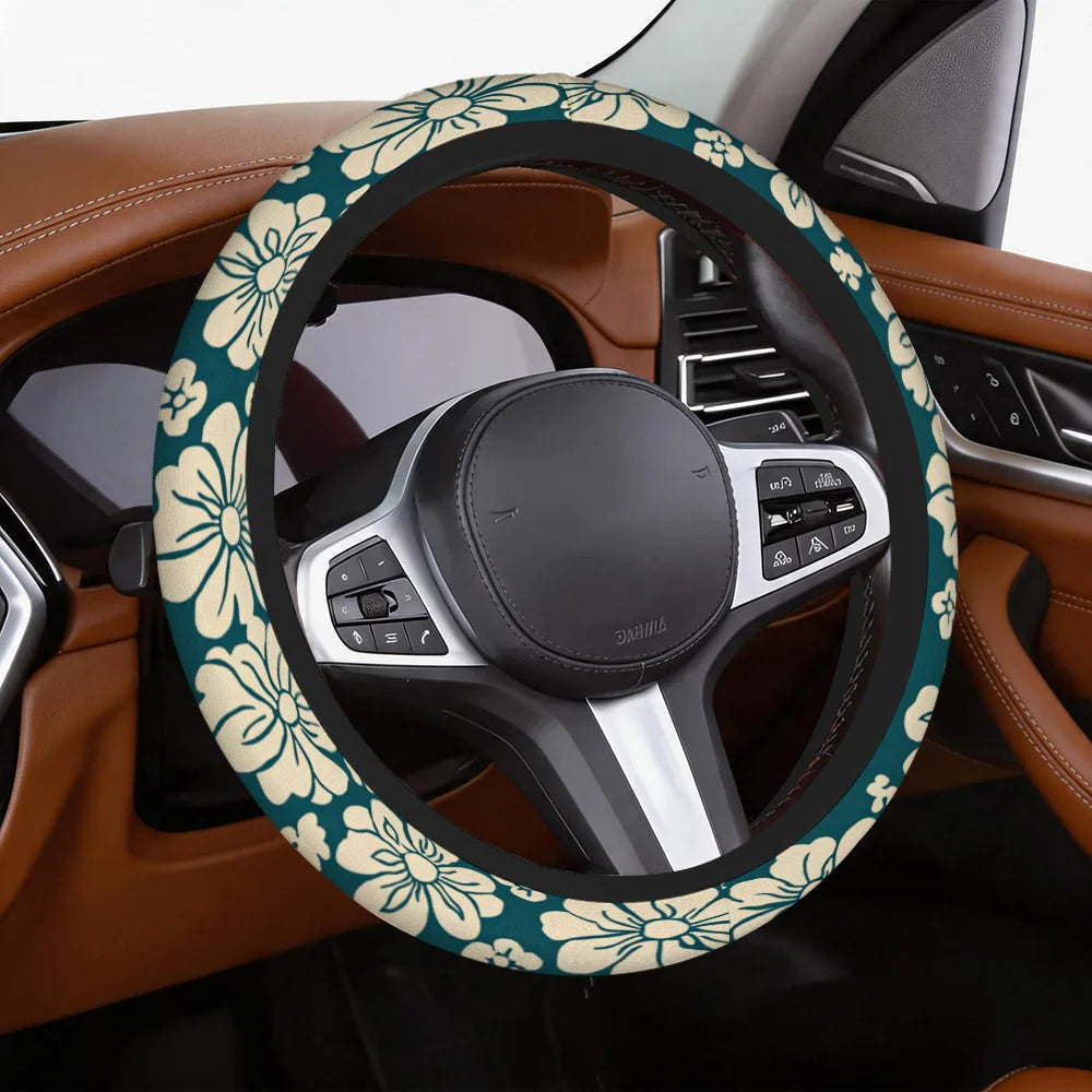 Floral Blue Blossoms Steering Wheel Cover – Universal Fit Steering Wheel Cover HIP