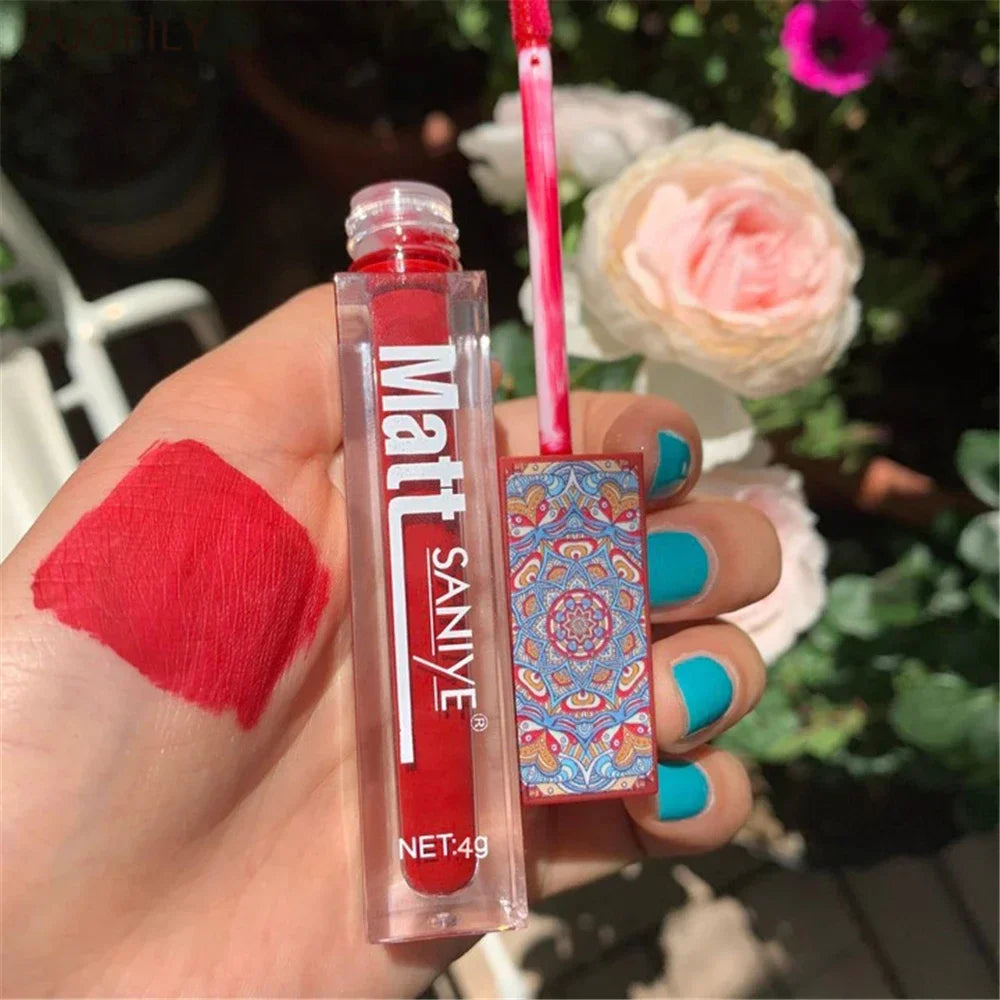 SANIYE Brand Makeup Nude Lip Gloss Waterproof Liquid Matte Lipstick Long Lasting 4g Quick Dry Red Lip Gloss Cosmetics HIP