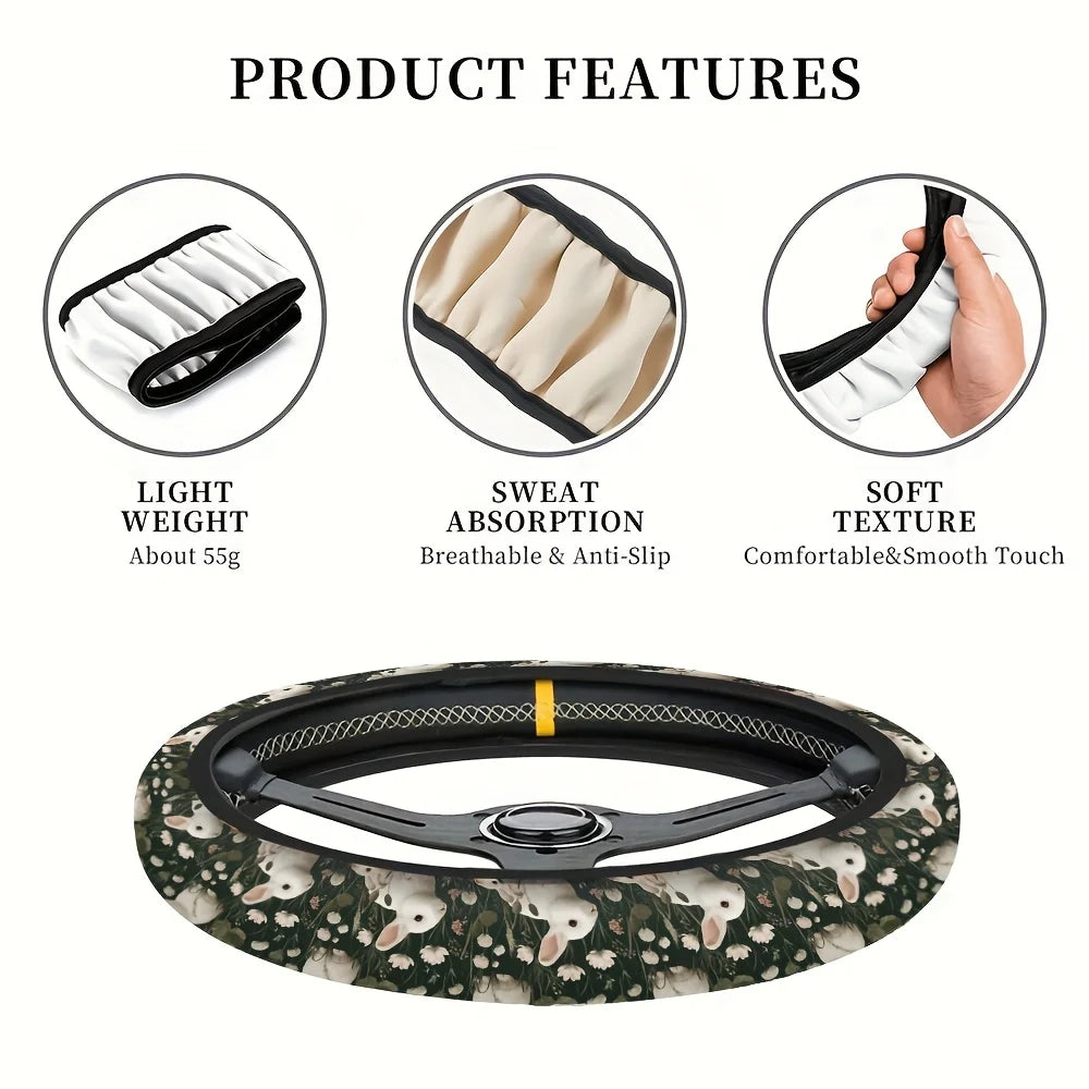 Easter Rabbit Floral Steering Wheel Cover – Soft Grip Steering Wheel Cover HIP