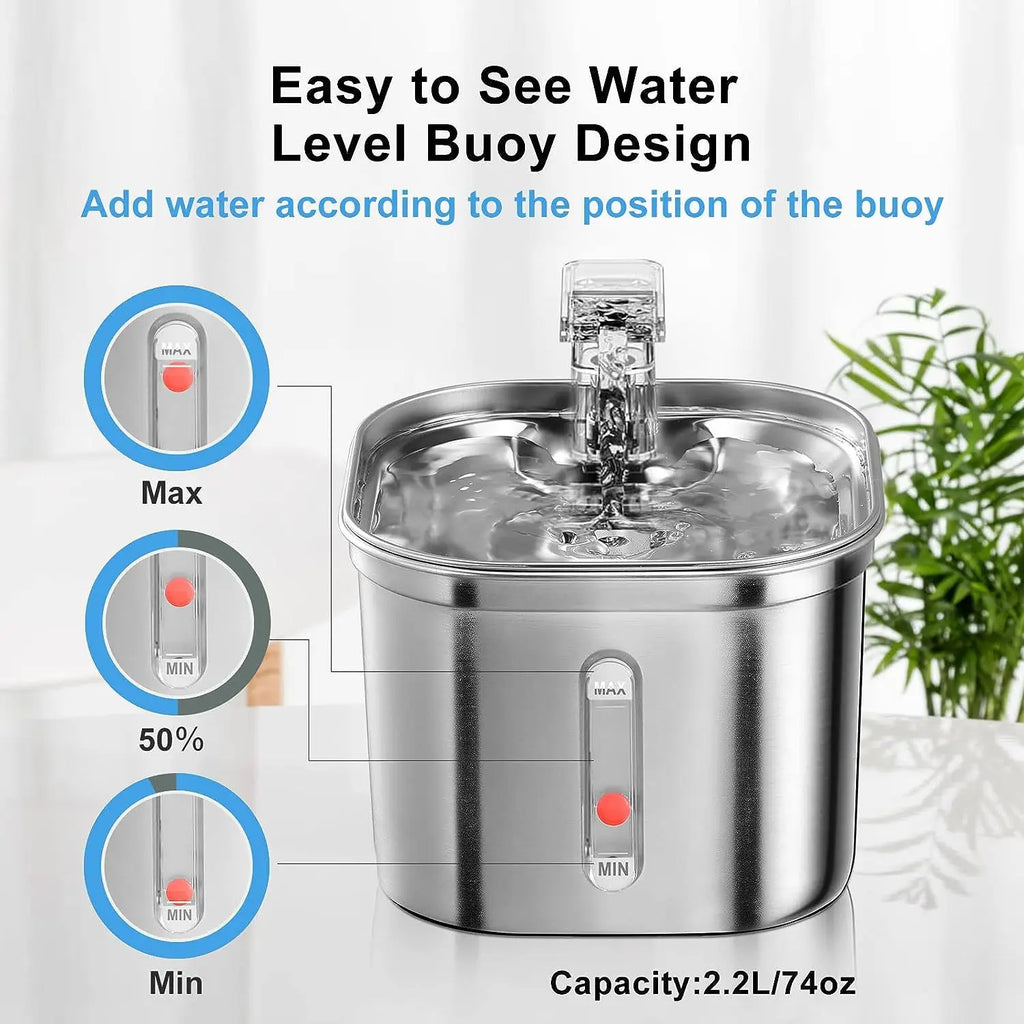 Cat Water Fountain Stainless Steel Pet Water Fountain for Cats Inside Filters&Ultra-Quiet Pump 2.2L/73oz Dog Pet Water Fountain HIP