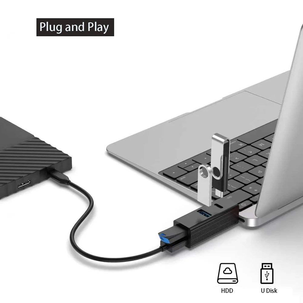 OULLX 4-in-1 USB 3.0 Hub Adapter with Type-C Port – Mini Splitter USB Hub Adapter HIP