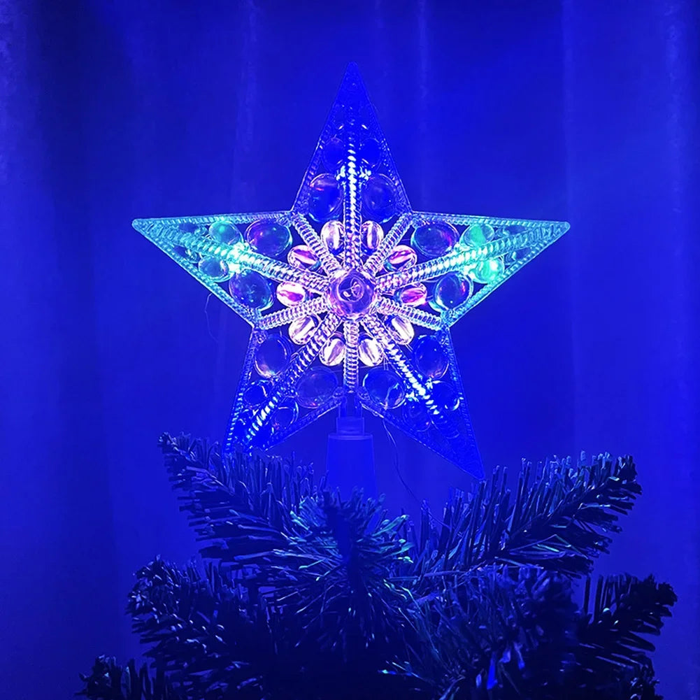 Transparent Five-Pointed Star LED Christmas Tree Topper Battery Operated Glowing Xmas Home Party Decor HIP 21cm P Button Cell