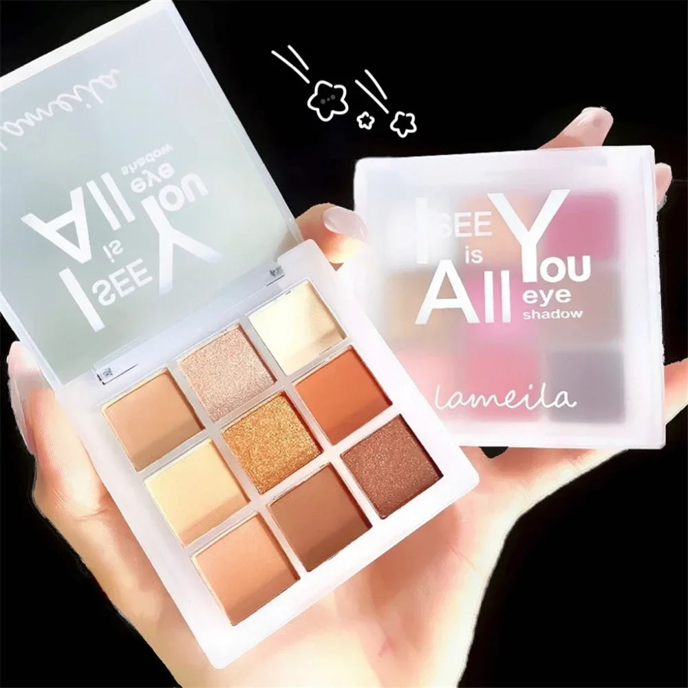 New 9 Colors Nude Shimmer Matte Eyeshadow Pallete Glitter Eyeshadow Long Lasting Waterproof Eye Pigments Shine Eyeshadow Makeup HIP