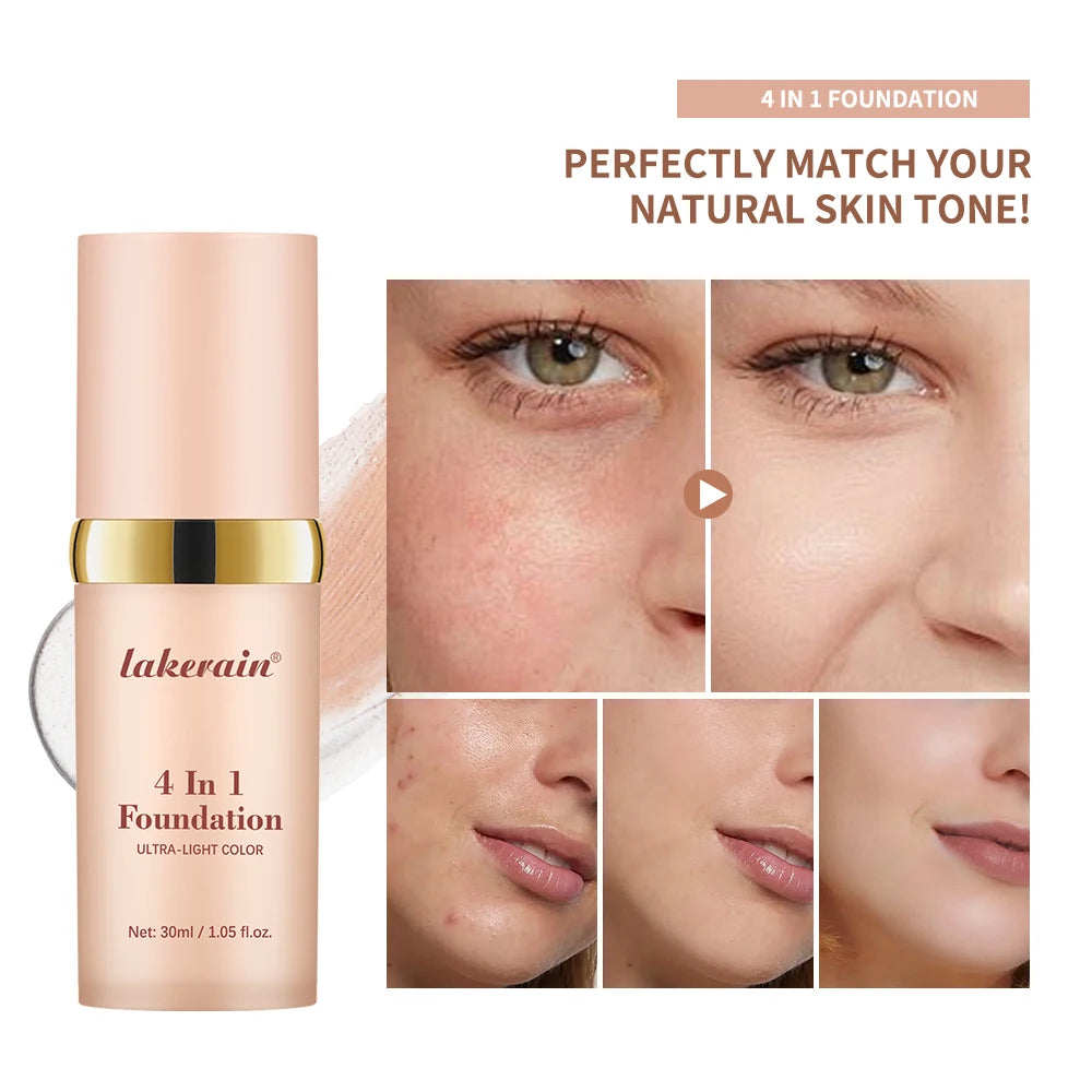 SPF30+Color Changing Foundation 4 in 1 Sun Liquid Moisture Waterproof Nourishes Coverage for All Skin Types Free Puff HIP