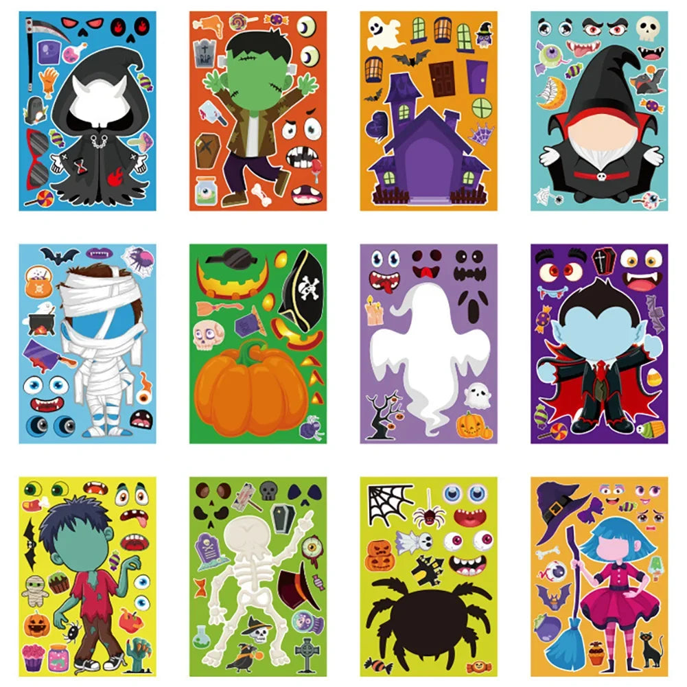 Halloween24 pcsSheets Halloween Decor Halloween Face Stickers Halloween Party Games Halloween Party Toddlers Halloween Sticker HIP