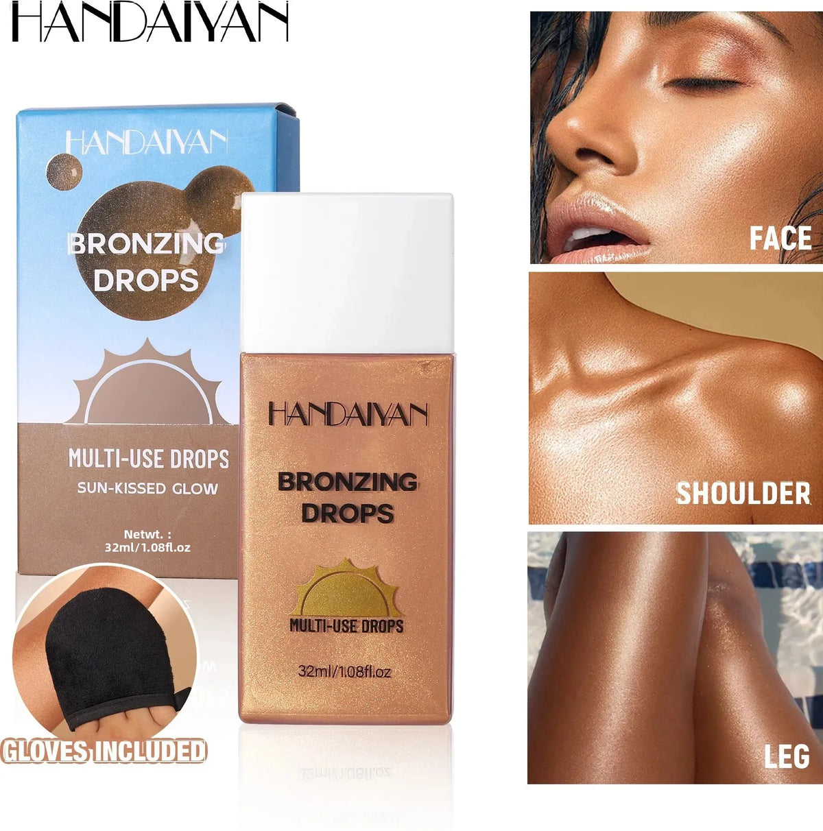 Handaiyan Liquid Bronzer Matte Tanning Cream – Waterproof 32ml Liquid Body Bronzer HIP