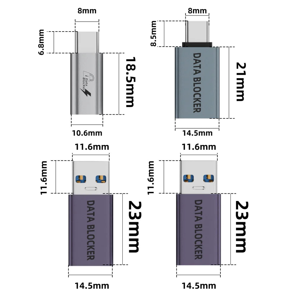 USB Data Blocker – Charge-Only USB-A & USB-C Adapter USB Security Adapter HIP