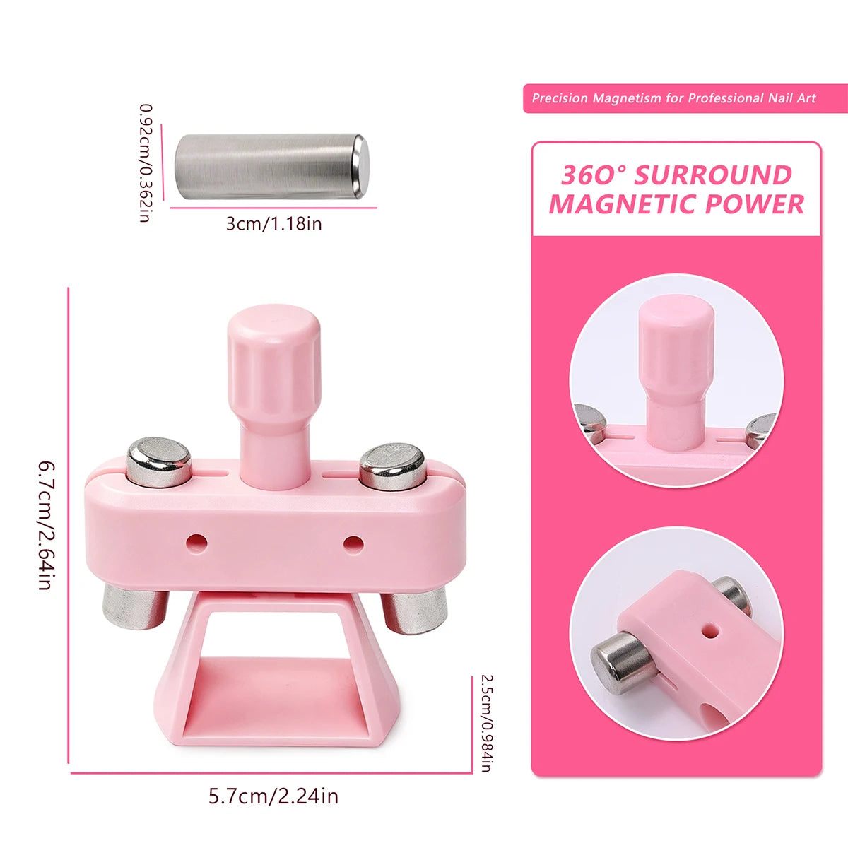 Rotatable Glass Bead Gyroscope Cat Eye Magnet Strong Quick Absorb 3D Magnetic Nail Art Cat Eye Effect Nail Supplies Nail Polish HIP Pink WIth Magnet-1Pc