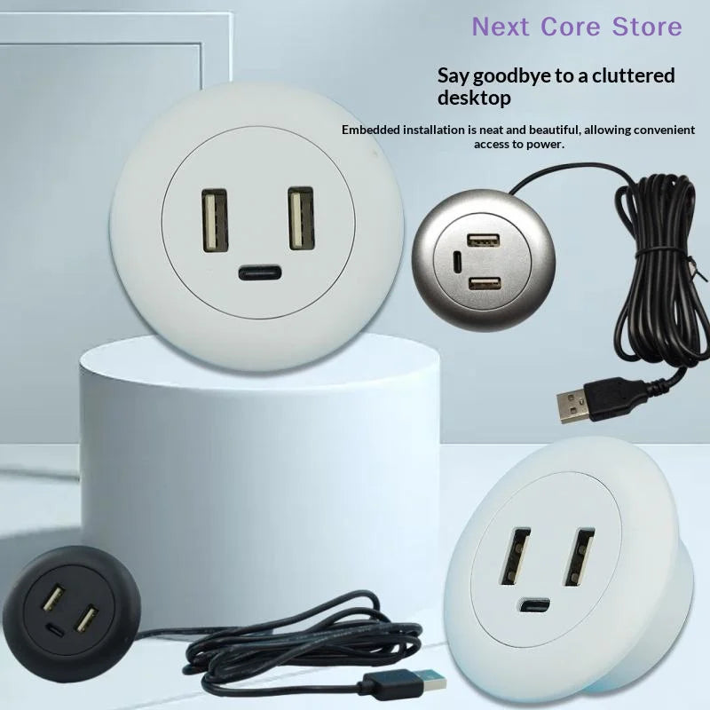 3-in-1 Embedded Desktop USB Hub – USB-A & USB-C Charger Embedded USB Hub HIP