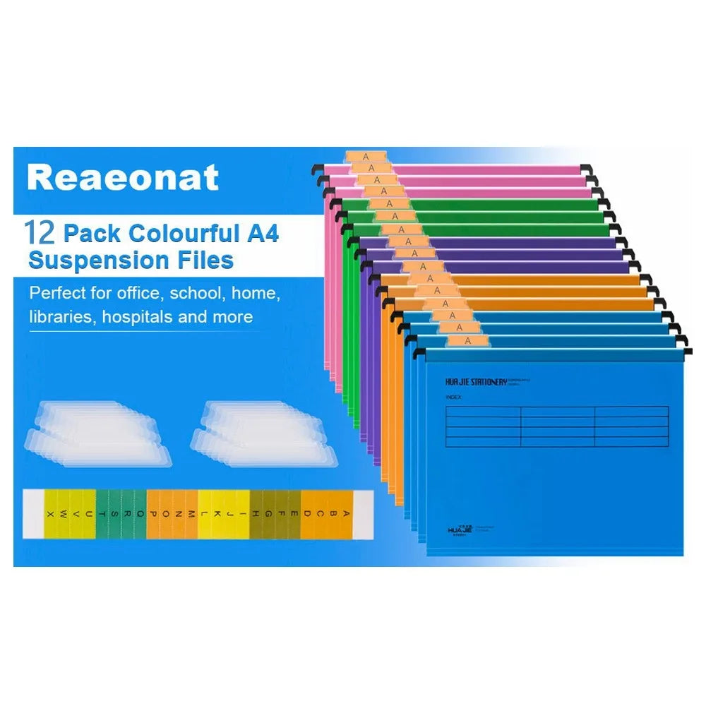 A4 Suspension Hanging File Folders – 12-Pack, 5 Colors Hanging File Folders HIP