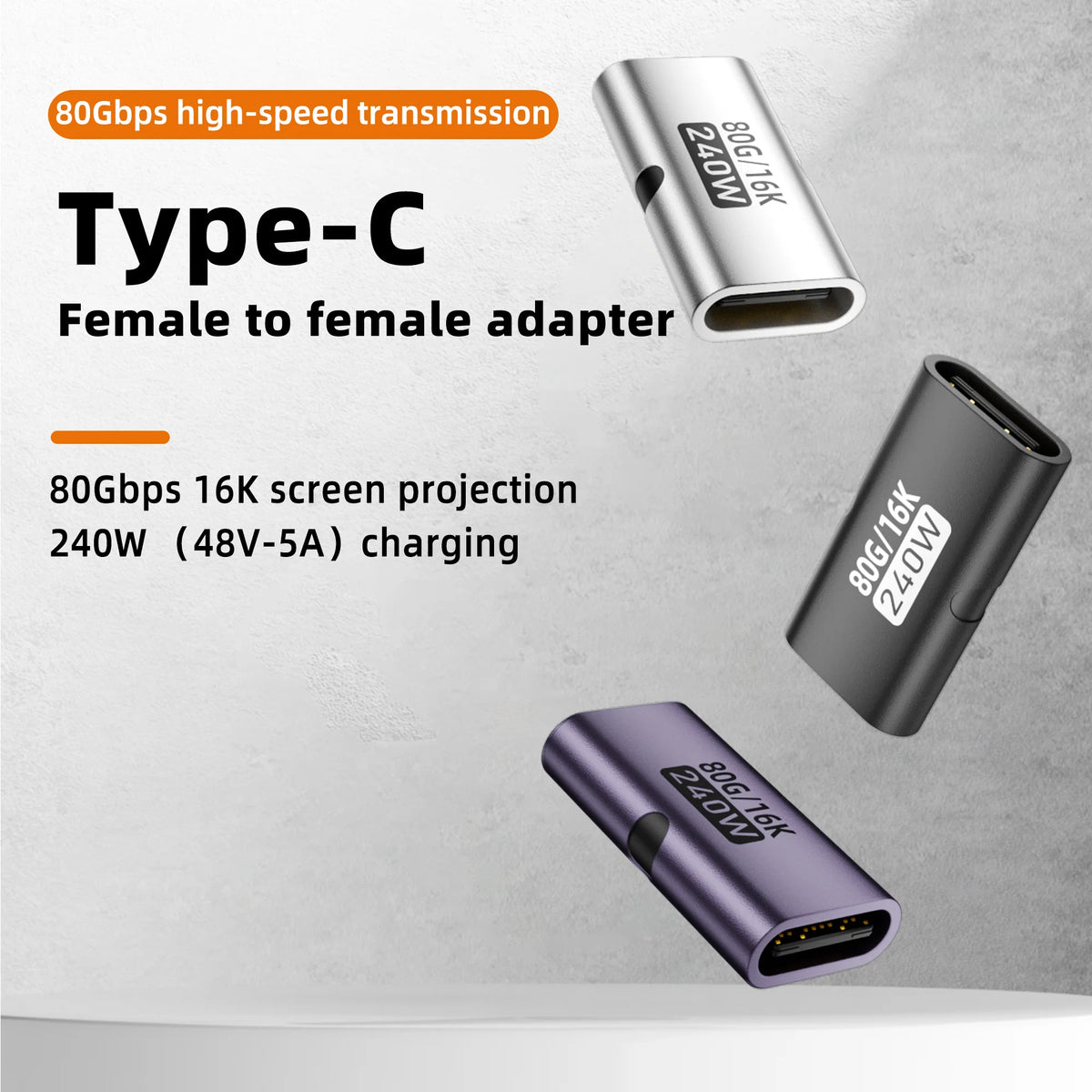 USB-C Female to Female Adapter PD 240W 80Gbps 16K 60Hz USB-C Adapter HIP