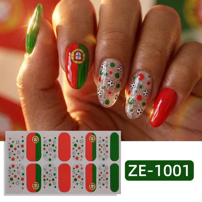 National flag Theme Nail Stickers Self-Adhesive Soccer Nation Decals for Ball Fans DIY Nail Art Decorations Accessorey Eco-frien HIP ZE-1001