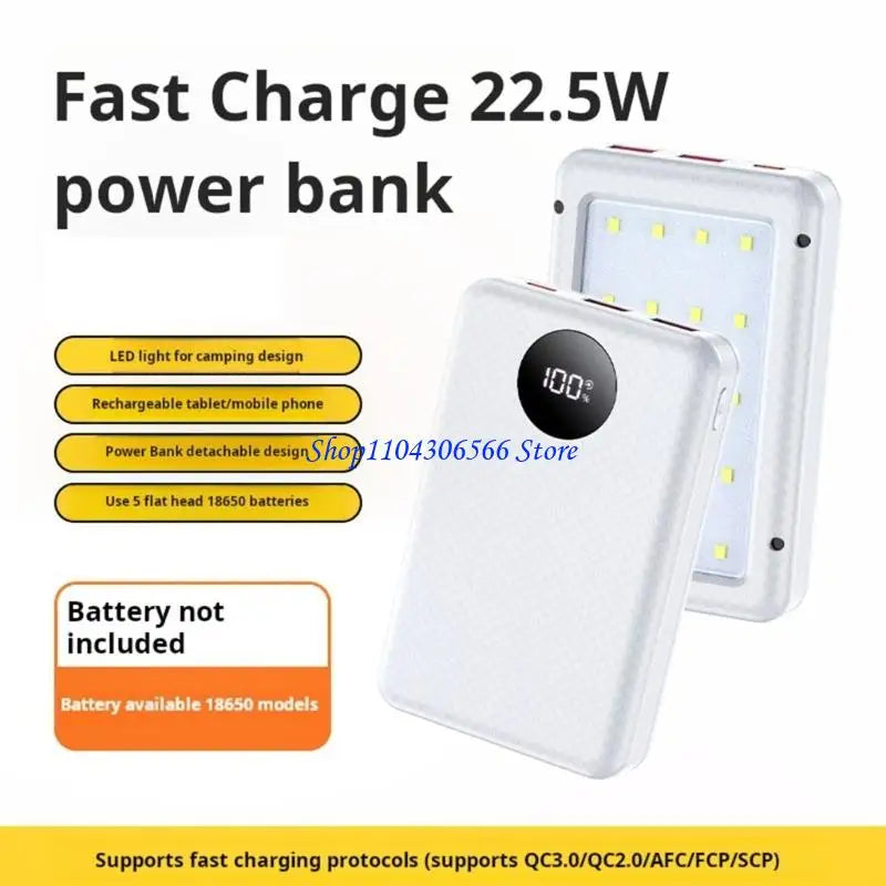 18650 Power Bank Case 5-Slot | LED Display & Camping Light Power Bank Case HIP