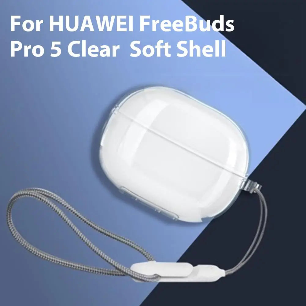 Crystal Clear Soft TPU Case For Huawei FreeBuds Pro 5 Anti-drop Protective Cover With Lanyard Shockproof Transparent Earphone Sh HIP