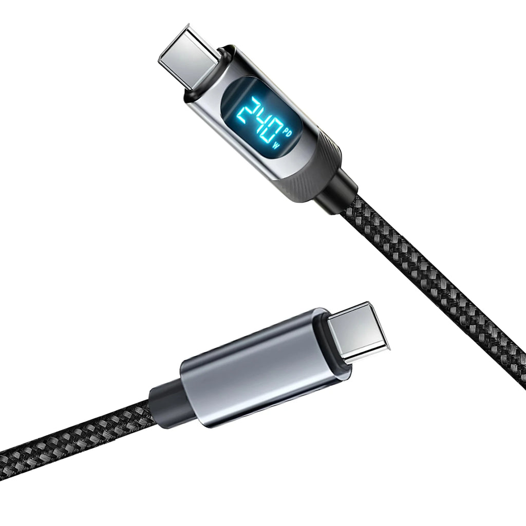 240W USB-C Braided Cable with LED Display | Fast Charge USB-C Charging Cable HIP