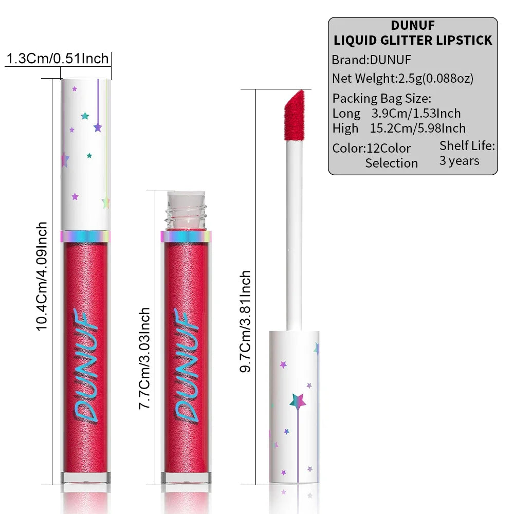 DUNUF Diamond Shimmer Lip Gloss – 12 Colors, Waterproof Shimmer Lip Gloss HIP