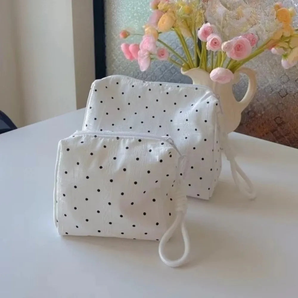 Quilted Black Dot Makeup Bag – Large Zipper Cosmetic Organizer Cosmetic Bag HIP
