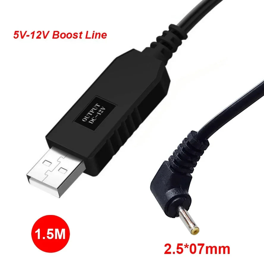 USB 5V to 12V Step-Up Boost Cable – DC 2.5×0.7mm, 1.5M USB Voltage Boost Cable HIP