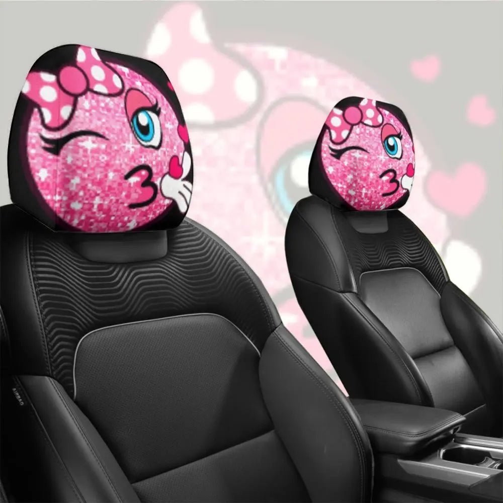 2-Pack Pink Glitter Heart Car Headrest Covers for Women Car Headrest Covers HIP