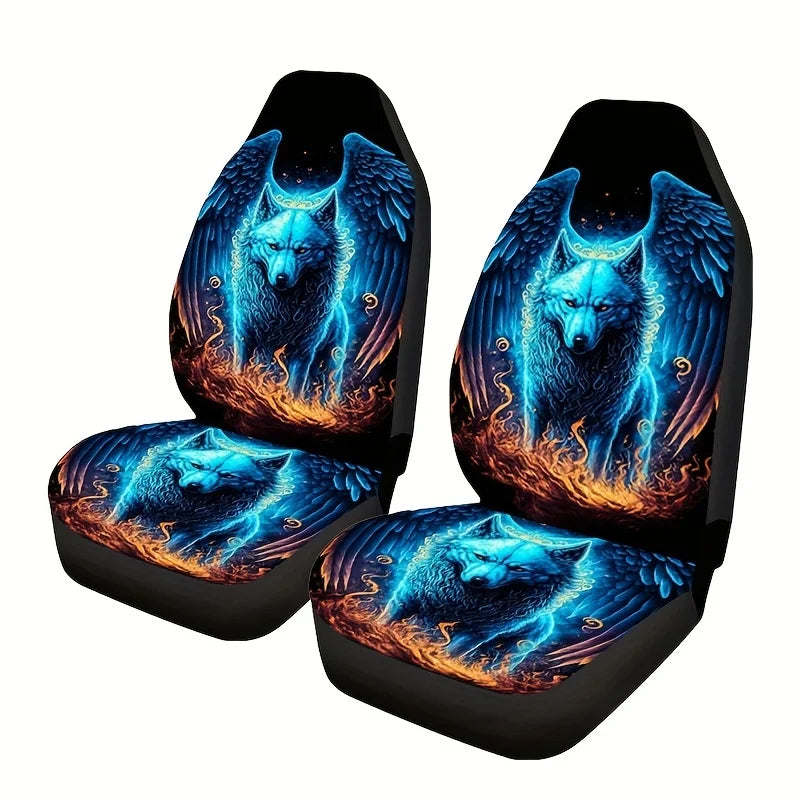 Wolf Print Car Seat Covers – 2pc Front Bucket Seat Set Car Seat Covers HIP 1