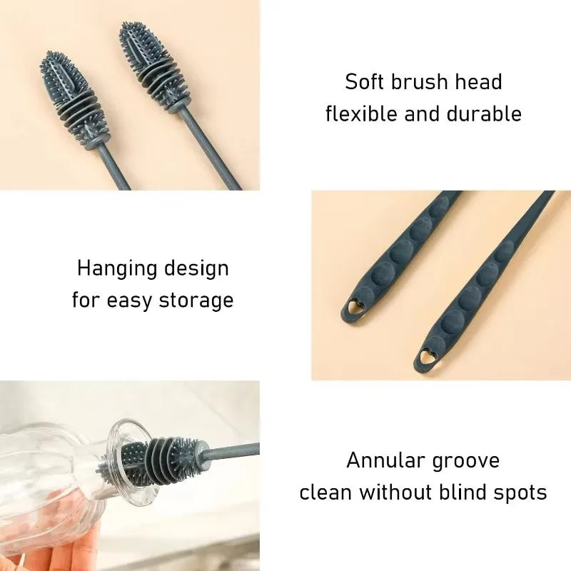 Long Handle Silicone Bottle Brush – Cup & Glass Scrubber Bottle Cleaning Brush HIP