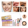 9Pcs All In One Full Face Makeup Kit For Beginner Concealer Palette Setting Powder Lipstick Makeup Brush Powder Puff Kit HIP set 1