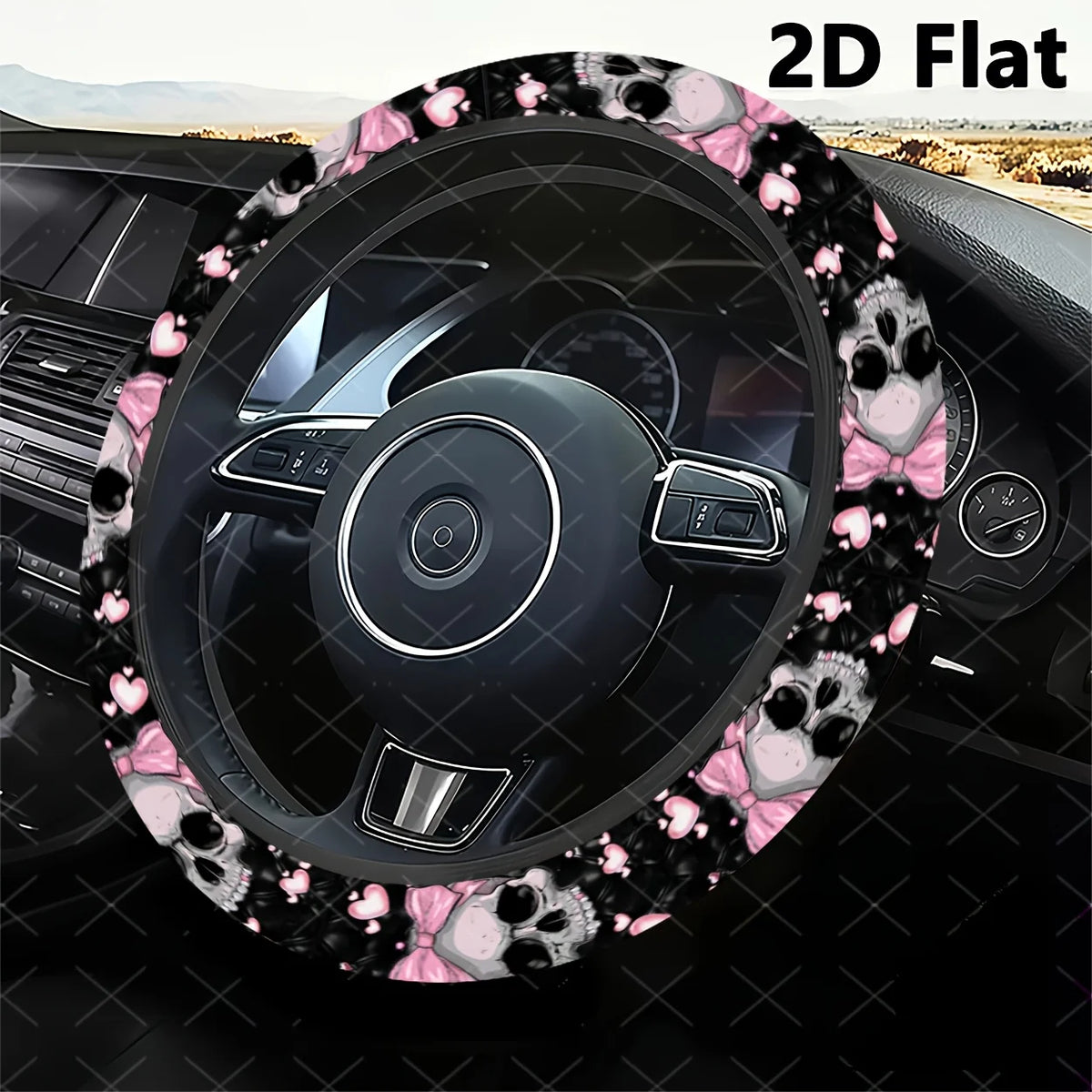Gothic Skull & Pink Bow Steering Wheel Cover – Universal Fit Steering Wheel Cover HIP black