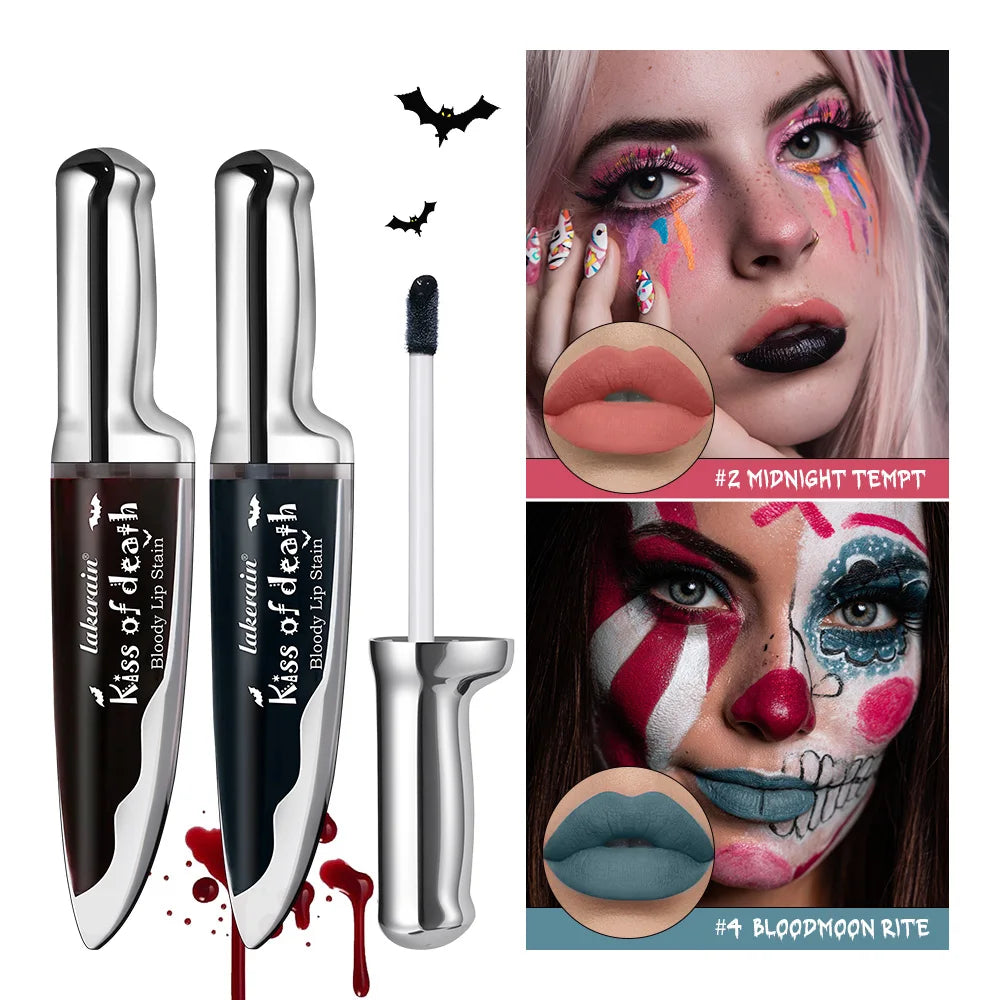 Lakerain 4pcs Kiss of Death Lip Stain Kit Blood-stained Lip Look Long Water Proof Matte DEVILS KISS WITCH'S CURSE Gothic Makeu HIP