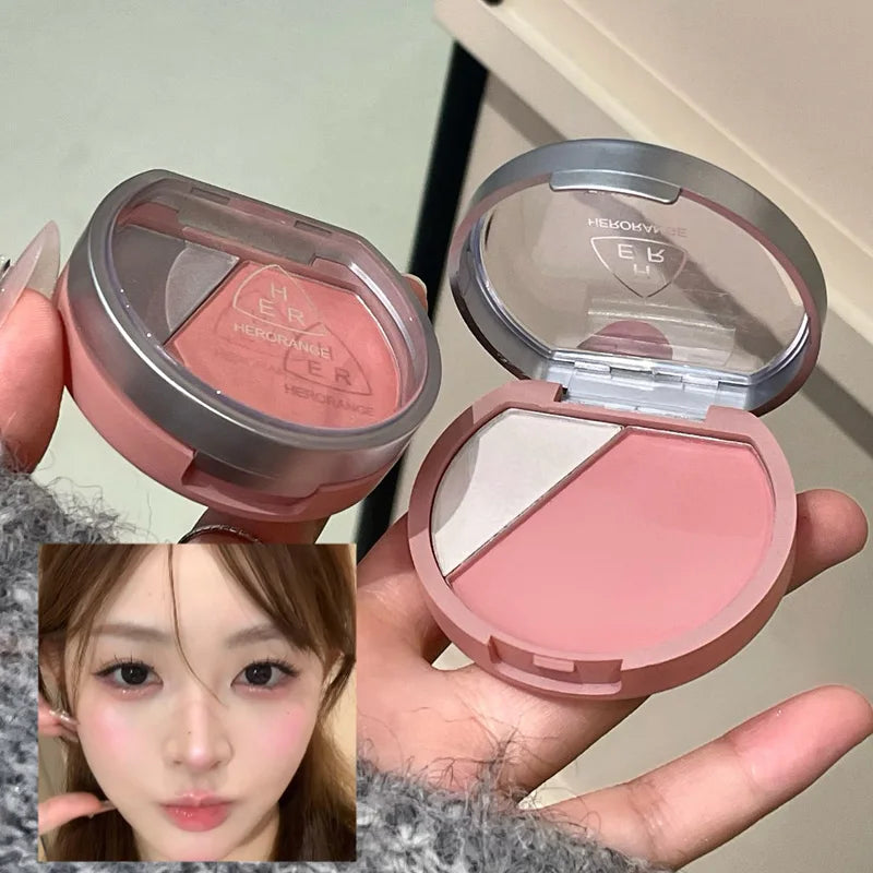 Punk Purple Brown Blush Highlighter Palette Two-color Eyeshadow Brighten Face Contour Waterproof Sweat-proof Rouge Powder Makeup HIP