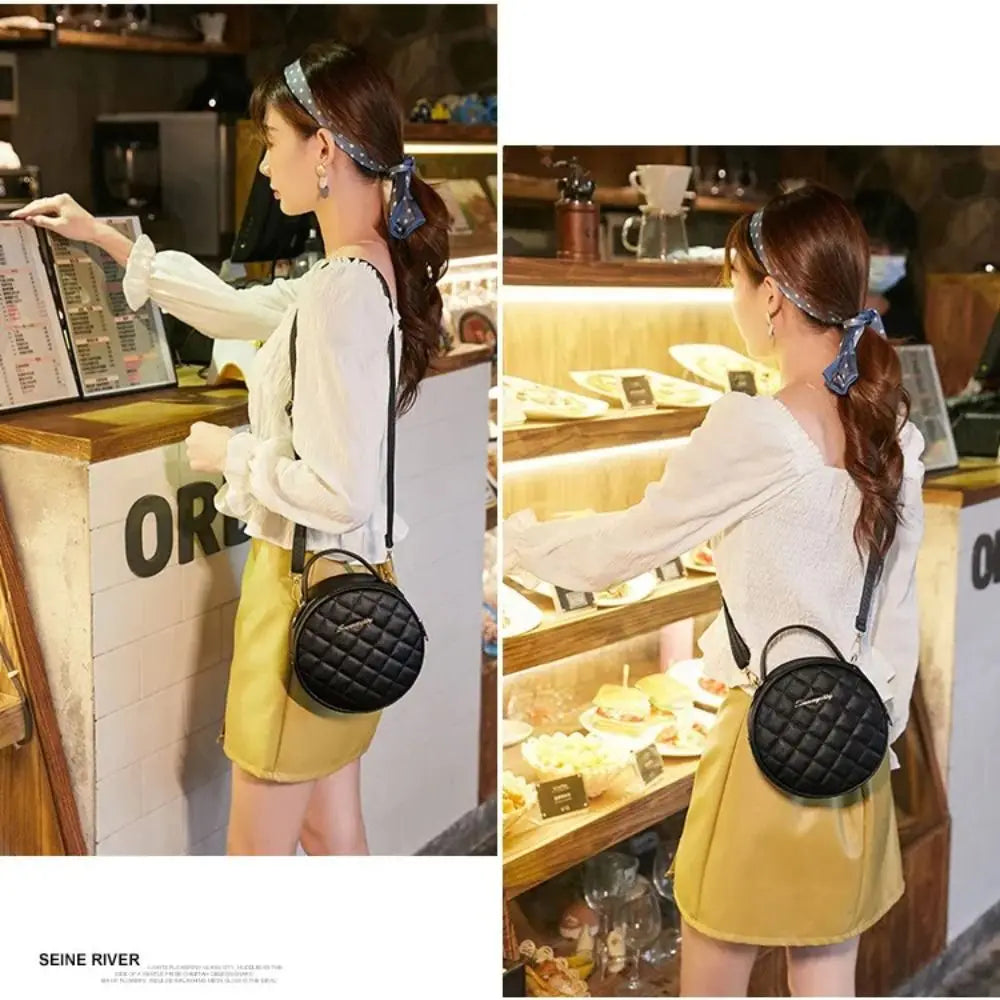 Embroidered Round Crossbody Bag – PU Leather Women's Purse Crossbody Shoulder Bag HIP