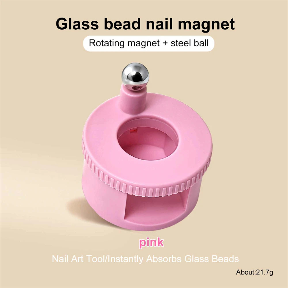 Automatic Rotating Nail Art bead Suction Device For Beginner Cat Eye Nails Magnetic With Super Strong Magnets and Wide Beam Kit HIP Pink With Ball-1Pc