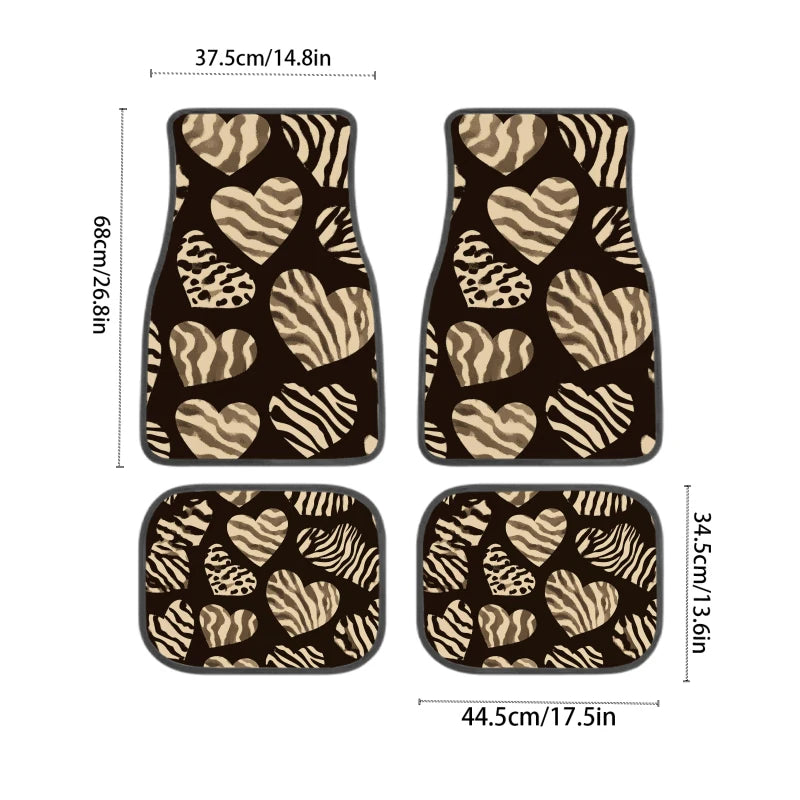 Set of 4 Non-Slip Zebra Print Heart Car Floor Mats | HIP Car Floor Mats HIP