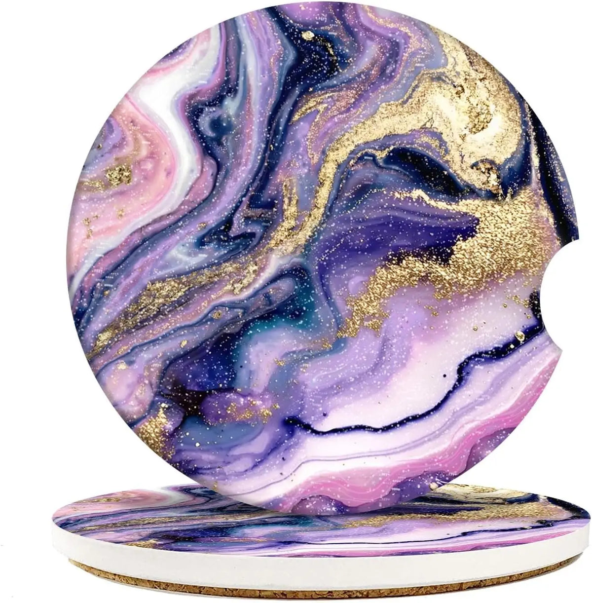 Purple Marble Car Coasters 2-Pack – Absorbent Ceramic Cup Holders Car Cup Coasters HIP