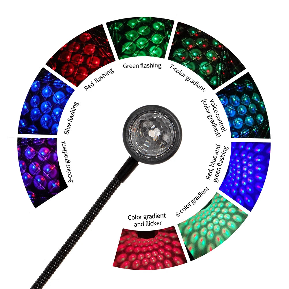 Dj Lighting Sound Party Auto USB Mini Disco Ball Lights RGB Multi Color Car Atmosphere Room Decorations Lamp Magic Strobe Light HIP