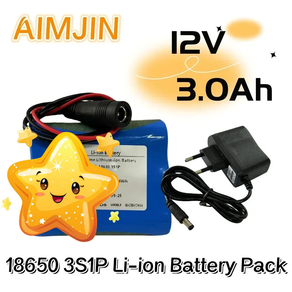 12V 3000mAh 18650 Li-Ion Battery Pack + 12.6V Charger Lithium Battery Pack HIP