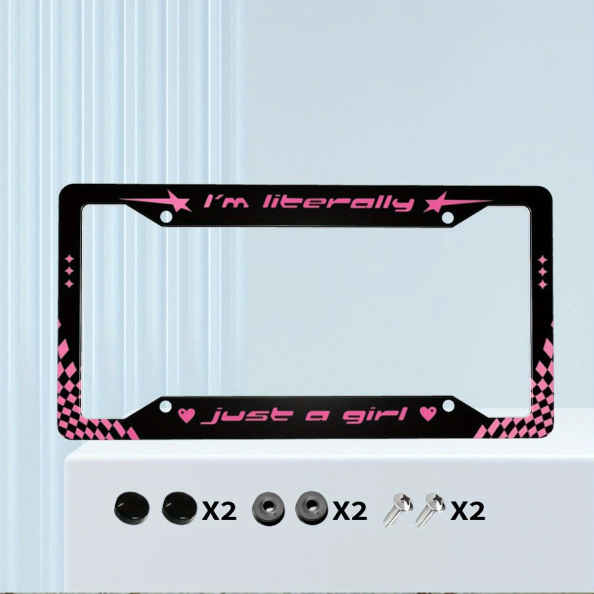 "I'm Just a Girl" Pink & Black Aluminum License Plate Frame License Plate Frame HIP