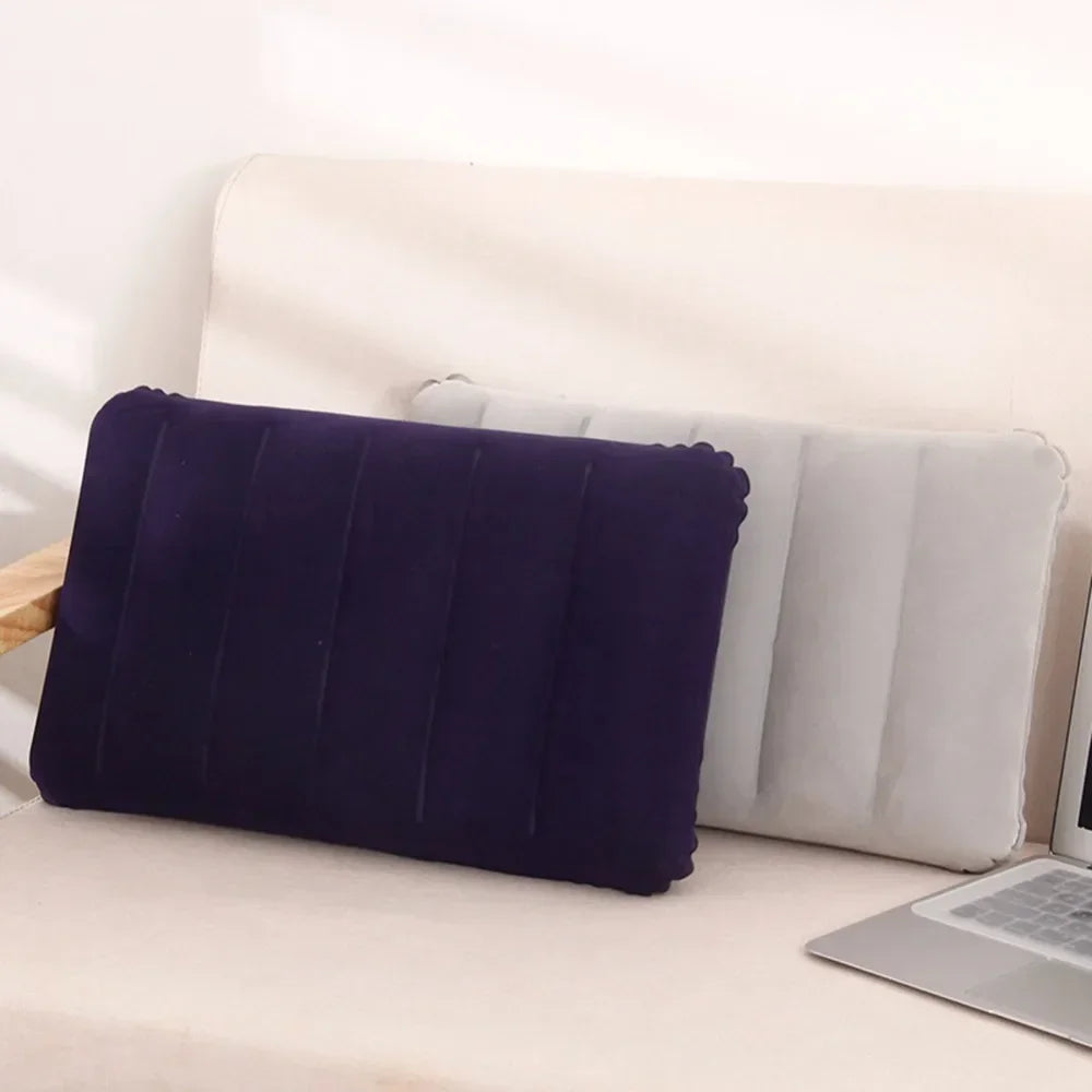 Portable Pillow Travel Air Cushion Inflatable Double Sided Flocking Cushion Camp Beach Car Plane Head Rest Bed Sleep HIP